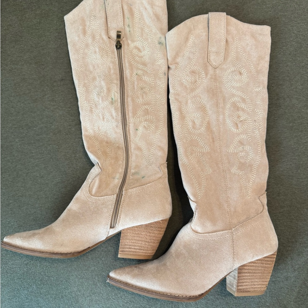 Women's Beige Suede Knee-High Boots